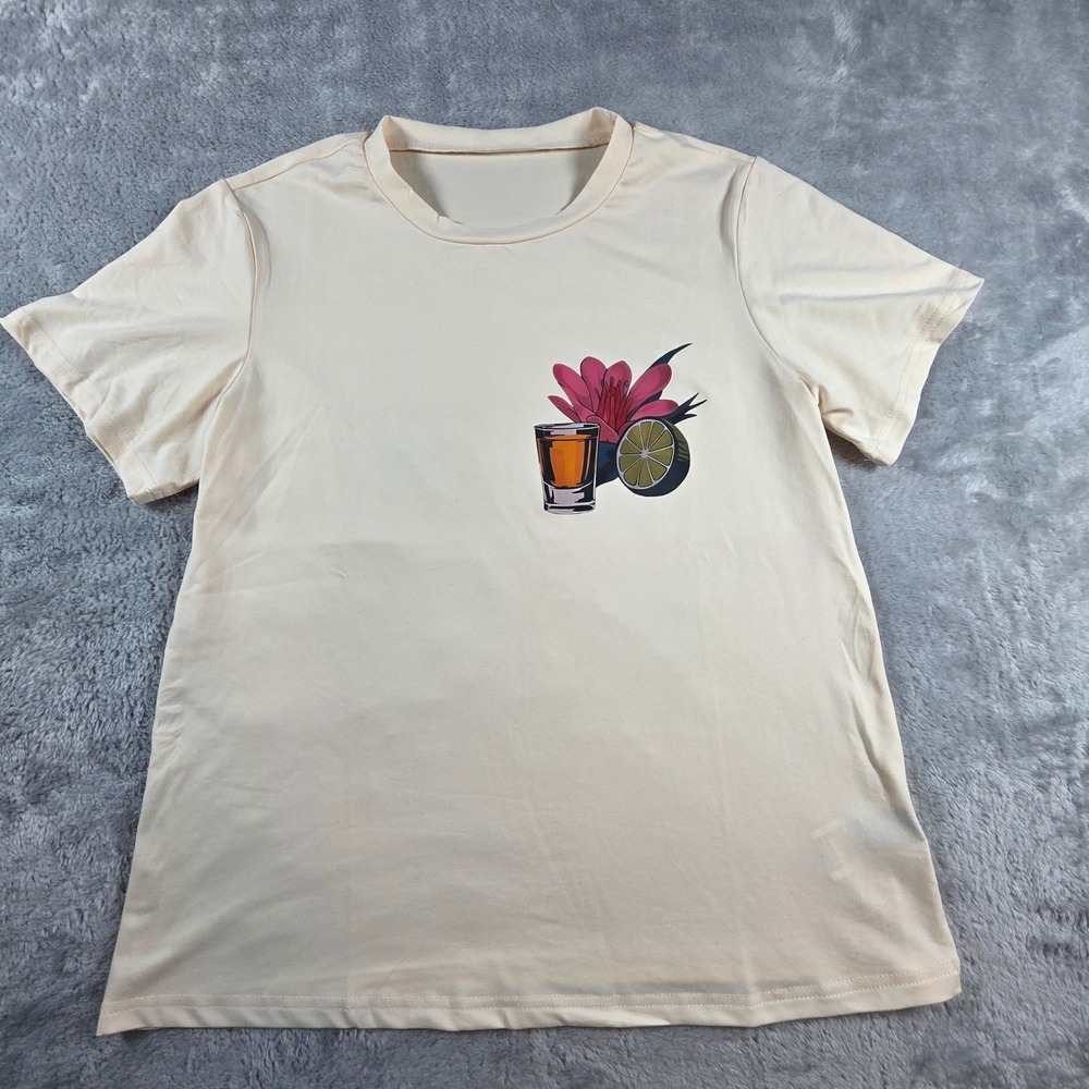 SHEIN Women XS Cream T-Shirt Mas‎ Tequila Por Favor Graphic Short Sleeve Tee